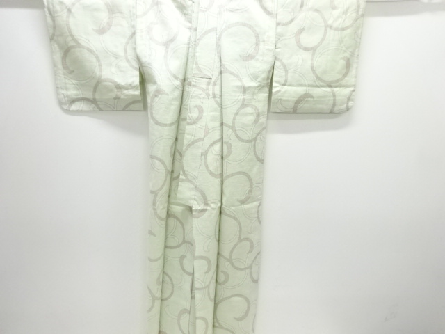  唐草模様織り出し手織り紬単衣着物